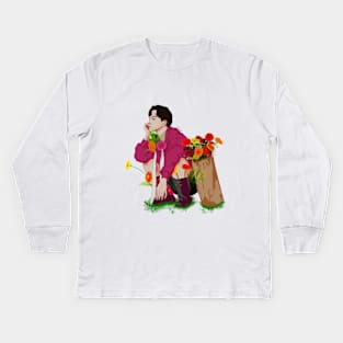 Boy with flowers Kids Long Sleeve T-Shirt